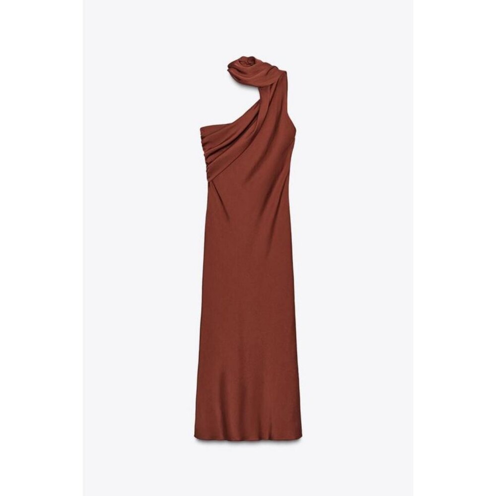 ZARA ASYMMETRIC MIDI DRESS WITH SCARF - Picture 2 of 8
